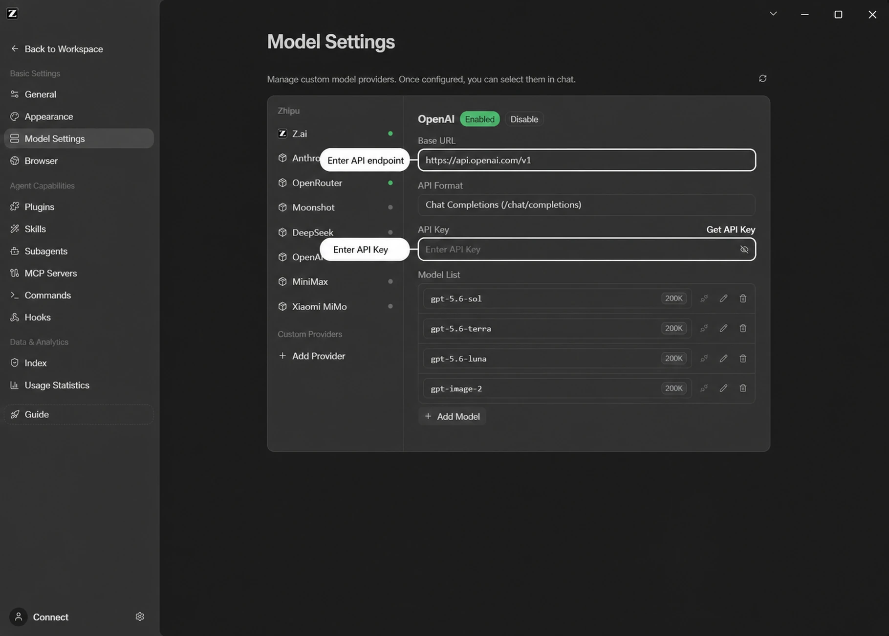 OpenAI provider settings