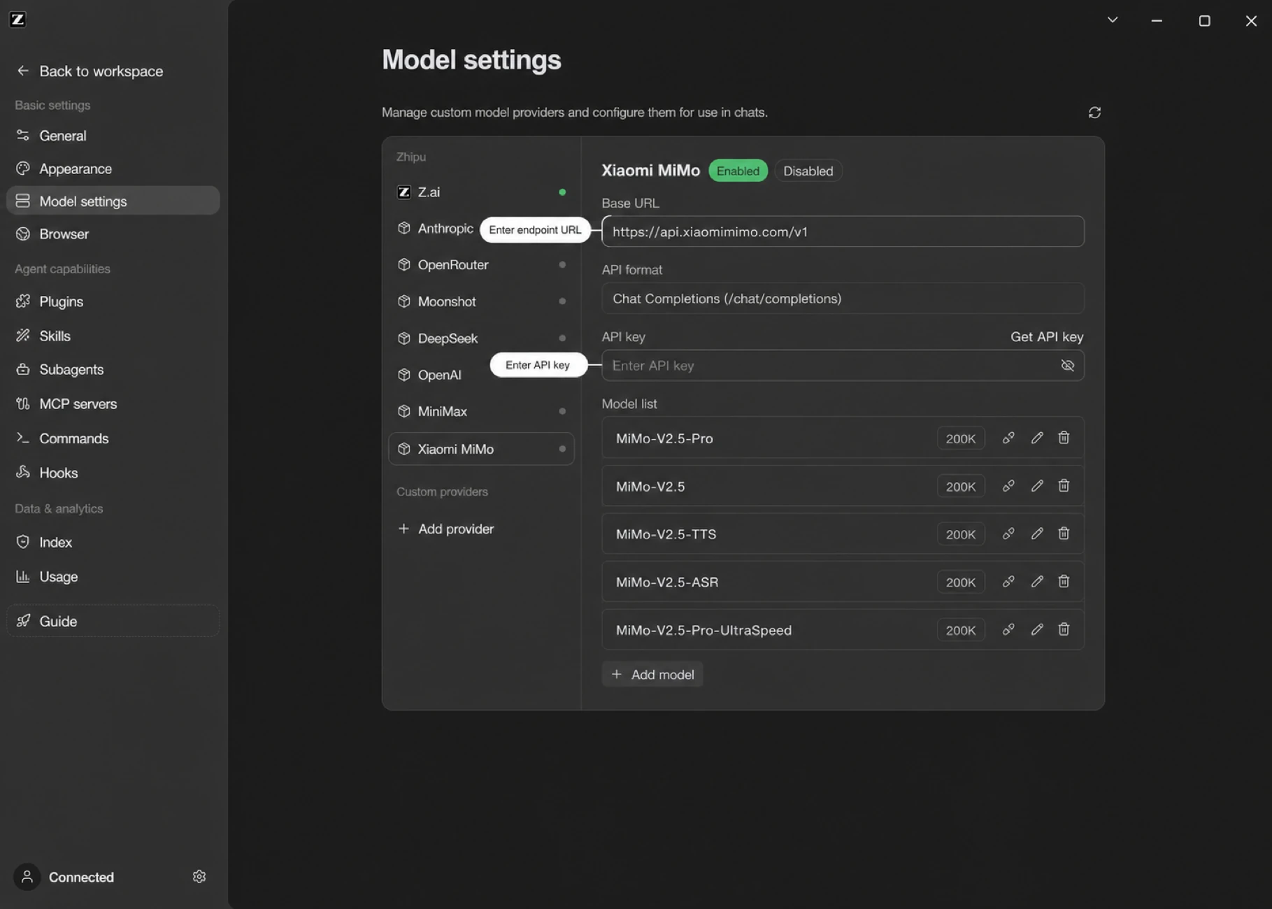 Xiaomi MiMo provider settings