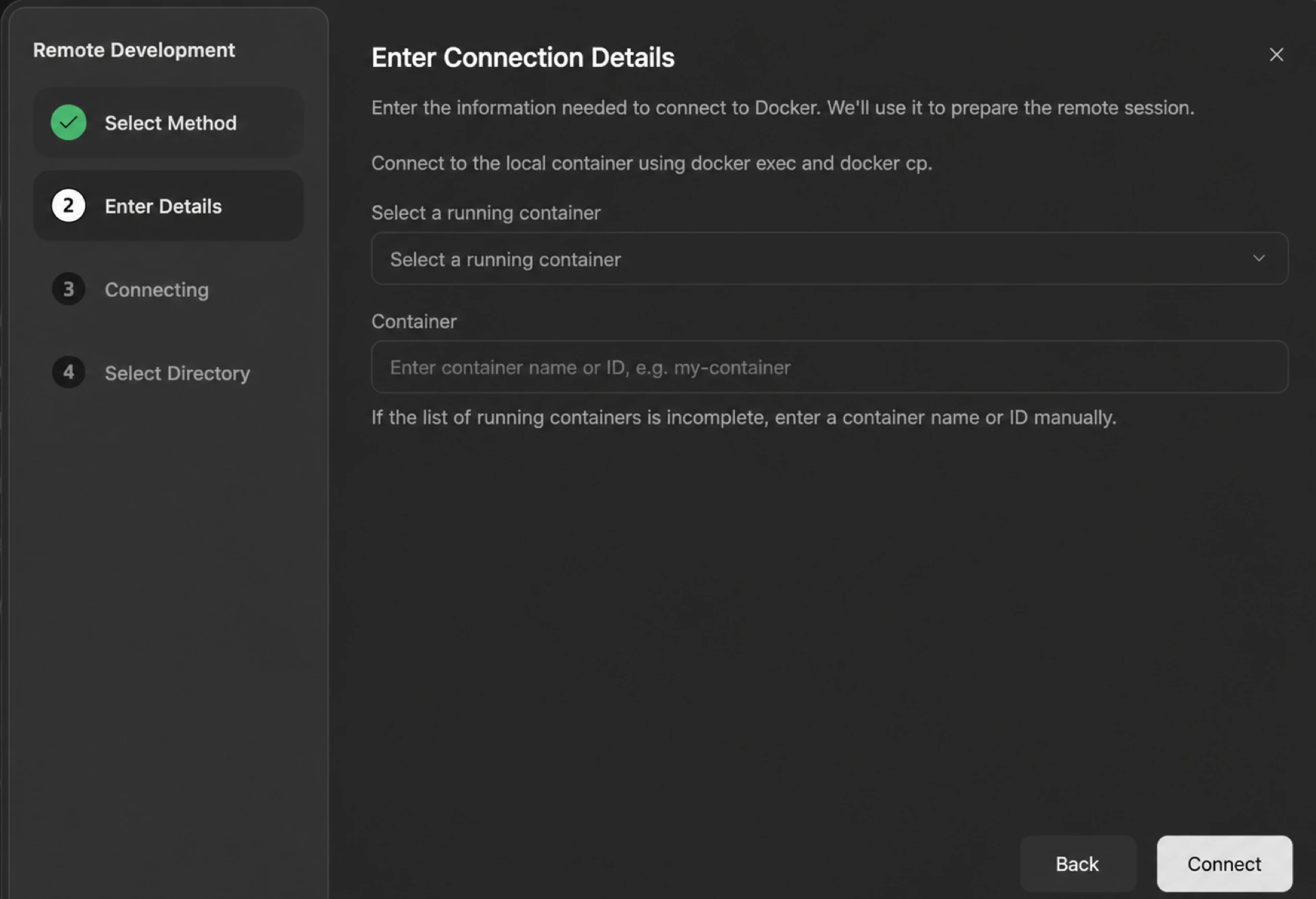 Fill Docker connection configuration