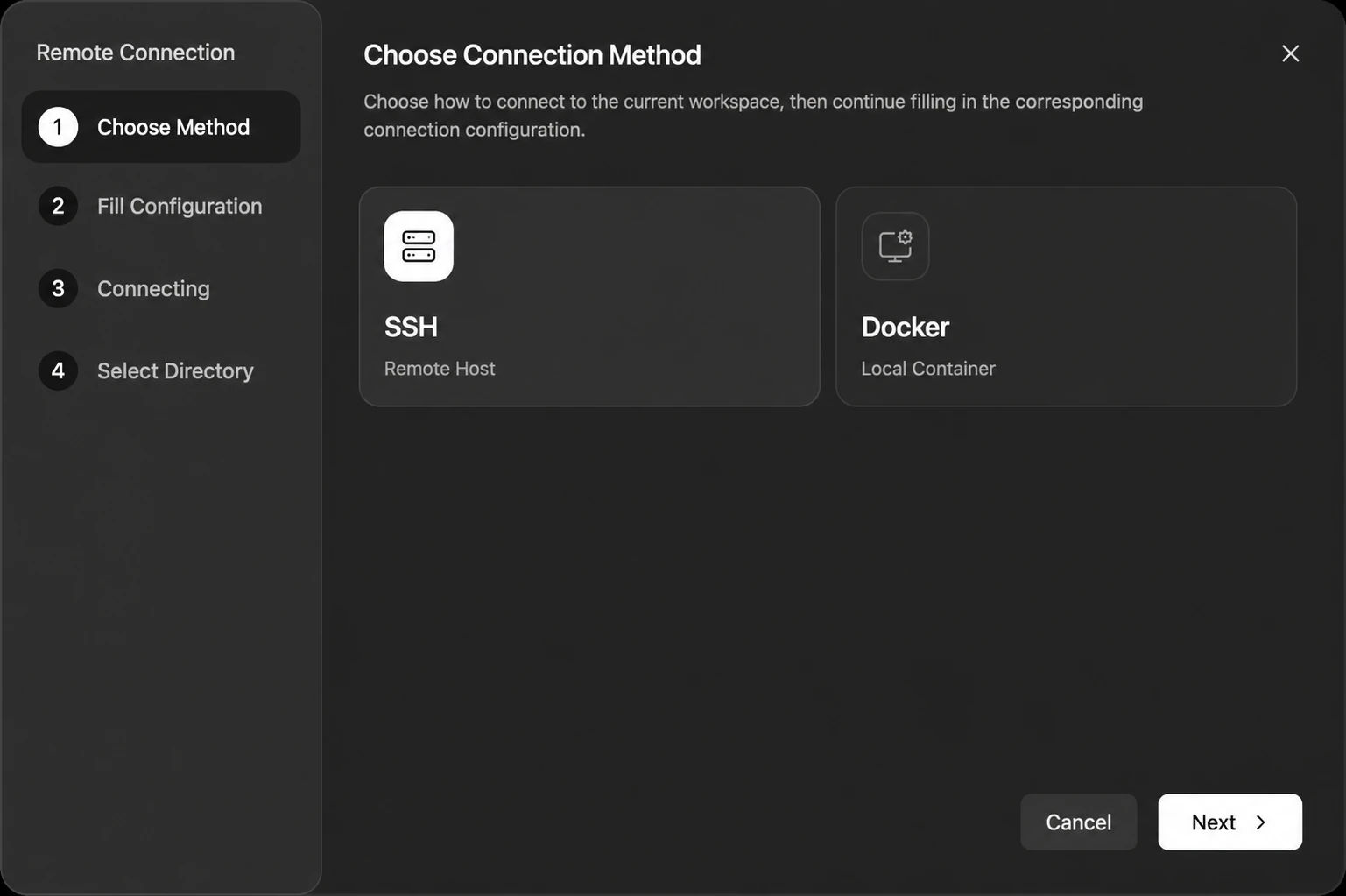 Choose remote connection method