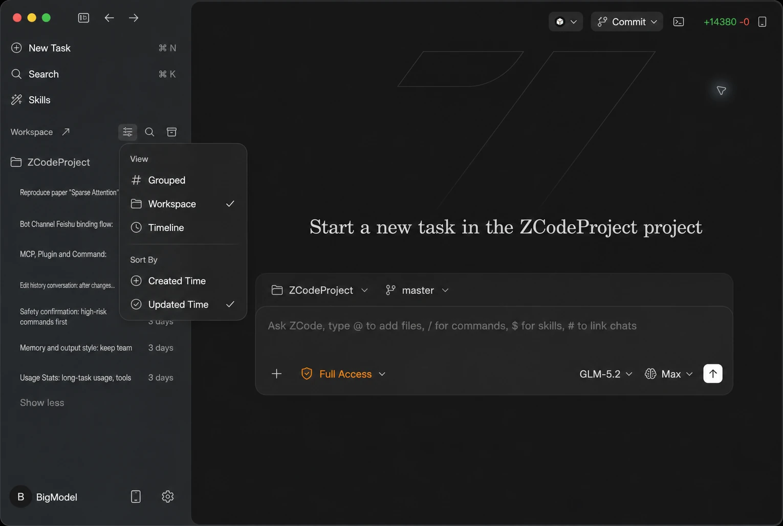 Task view and sort options