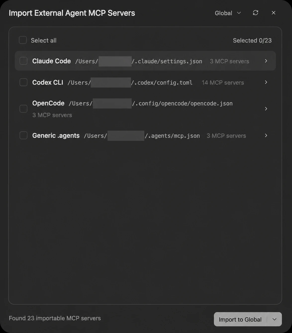 Import MCP servers from an external Agent